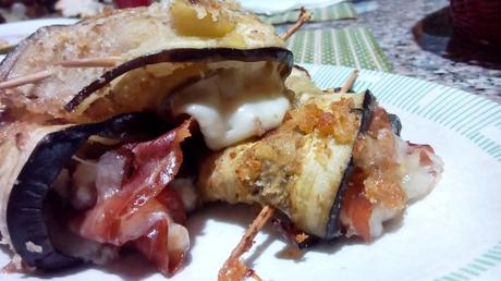 Rollitos de berenjena con jamón y mozzarella - Involtini di melanzane con mozzarella y prosciutto - Eggplant rolls with Parma ham and mozzarella rollitosberengena