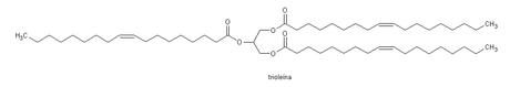 trioleína, principal triglicerido del aceite de oliva, formado por tres unidades de ácido oleico esterificados con glicerol trioleína, principal triglicerido del aceite de oliva, formado por tres unidades de ácido oleico esterificados con glicerol