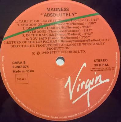 Madness -Absolutely Lp 1980 Madness -Absolutely Lp 1980