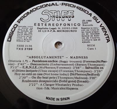 Madness -Absolutely Lp 1980 Madness -Absolutely Lp 1980