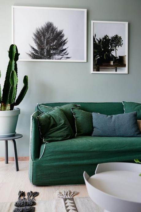 Vuelven los colores intensos. Decoracion monocromatica green living room