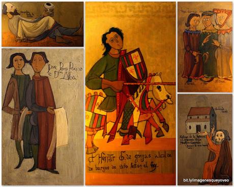 Pinturas medievales. Hotel El Temple León. Camino de Santiago por tierras de León. Ponferrada. Caballeros Templarios protegiendo al peregrino. Knights Templar protecting pilgrims