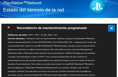 Mantenimiento programado mañana día 19 para PlayStation Network mantenimiento psn