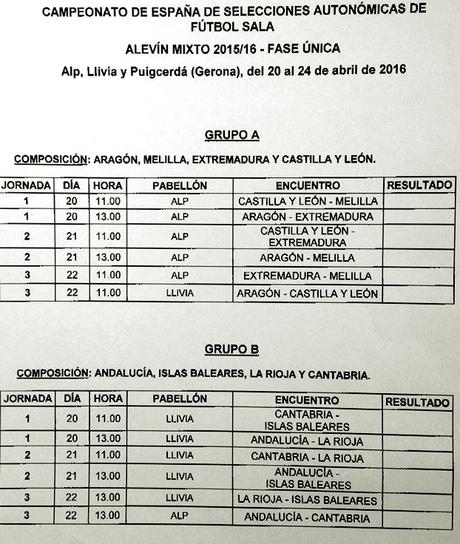 Campeonato de España Alevín de F. Sala , del 20 al 24 de abril de 2016 (Horarios, resultados y mas...)