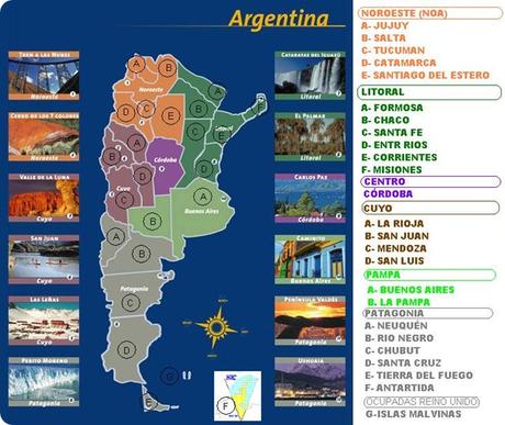 La Argentina está compuesta por nueve regiones geográficas.