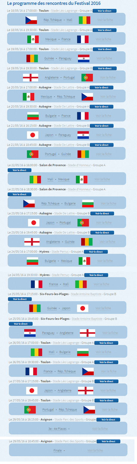 Calendario selección mexicana Torneo Esperanzas de Toulon