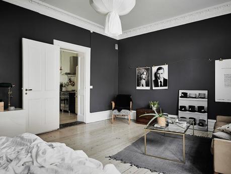 salón negro estilo nórdico blanco y negro estilo escandinavo Elegantes paredes negras decoración salones decoración pisos pequeños decoracion dormitorios blog decoración nórdica 