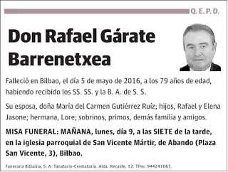 Acompañamos en su dolor a la Vicepresidente de Secot Bizkaia Mª Carmen Gutiérrez - En recuerdo a Rafael Gárate Acompañamos en su dolor a la Vicepresidente de Secot Bizkaia Mª Carmen Gutiérrez - En recuerdo a Rafael Gárate