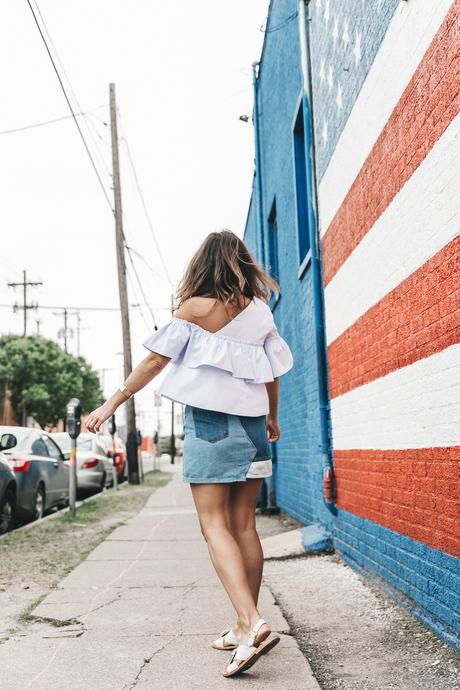 FLAG Patchwork_Denim_Skirt-Off_Shoulders-Assymetric_Top-Stripes-Marni_Sandals-Outfit-Dallas-48