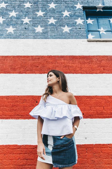 FLAG Patchwork_Denim_Skirt-Off_Shoulders-Assymetric_Top-Stripes-Marni_Sandals-Outfit-Dallas-53