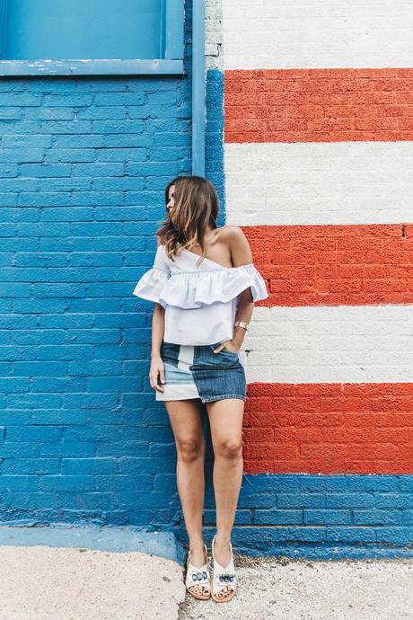 FLAG Patchwork_Denim_Skirt-Off_Shoulders-Assymetric_Top-Stripes-Marni_Sandals-Outfit-Dallas-10