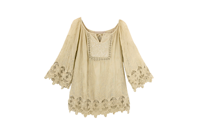 Blusa beige de cuello redondo y corte amplio