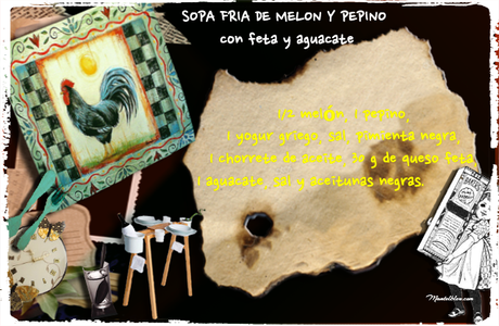 Sopa fría de melón y pepino con feta y aguacate Sopa fría de melón y pepino etiqueta