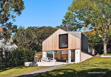 Perspectiva de un garaje reciclado como casa unifamiliar en Nueva Zelanda