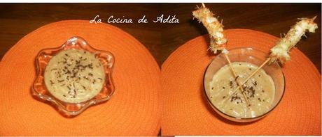 Crema de patatas con trufa, y langostinos Crema de patatas con trufa, y langostinos