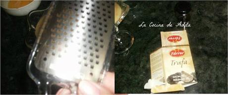 Crema de patatas con trufa, y langostinos Crema de patatas con trufa, y langostinos