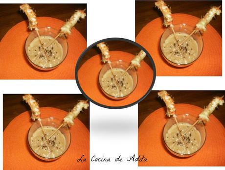 Crema de patatas con trufa, y langostinos Crema de patatas con trufa, y langostinos