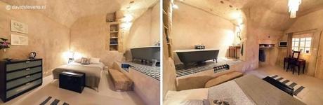 Un espacio interior cavado y acondicionado como habitación Cuarto en una casa troglodita de Francia