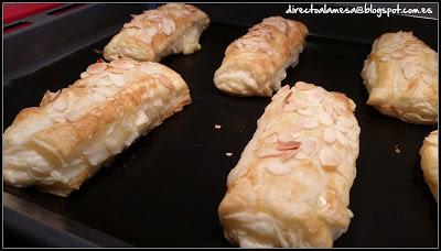 Cañas de hojaldre rellenas de crema pastelera