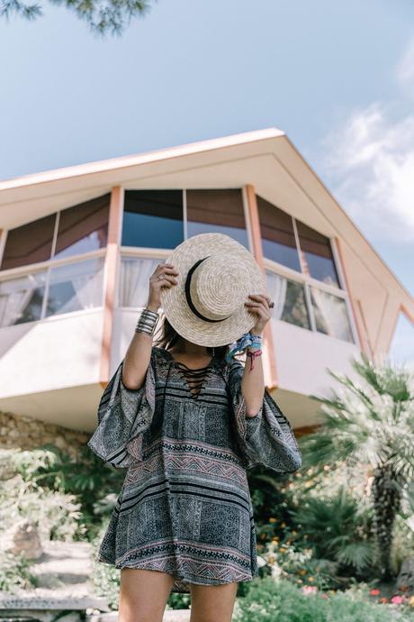 Elvis Honeymoon Hideway Boho_Dress-Lace_Up_Dress-Lack_of_Color-Revolve_Clothing-Straw_Hat-Soludos_Espadrilles-Palm_Springs-Outfit-Collage_Vintage-6