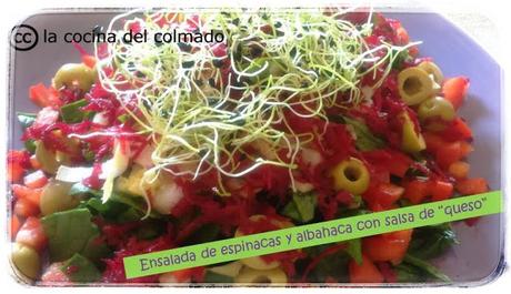 Ensalada espinacas albahaca salsa 