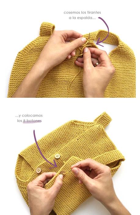 Pelele a dos agujas de bebé – Patrón y tutorial DIY de punto Como hacer un pelele a dos agujas de bebé tejido a punto musgo -Tutorial DIY paso a paso y patrón gratis