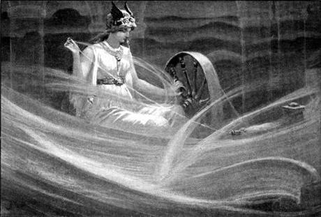 Frigg hilando las nubes, por J C Dollman. Frigg hilando las nubes, por J C Dollman.