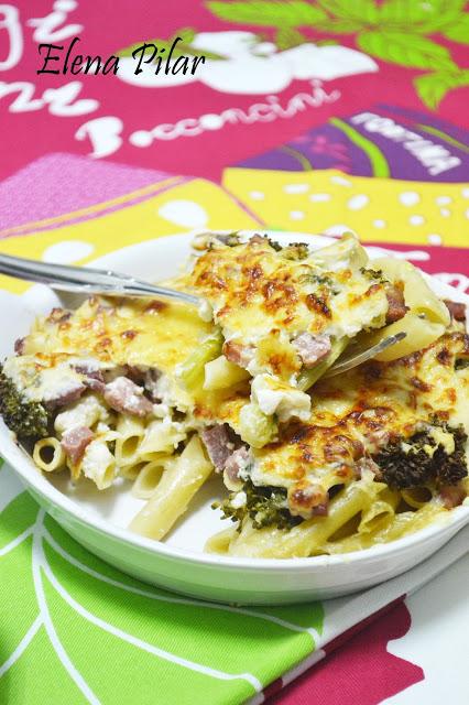 Gratinado de macarrones integrales con brócoli y jamón Gratinado de macarrones integrales con brócoli y jamón