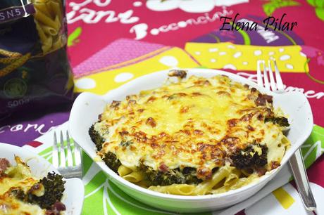 Gratinado de macarrones integrales con brócoli y jamón Gratinado de macarrones integrales con brócoli y jamón