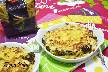 Gratinado de macarrones integrales con brócoli y jamón Gratinado de macarrones integrales con brócoli y jamón