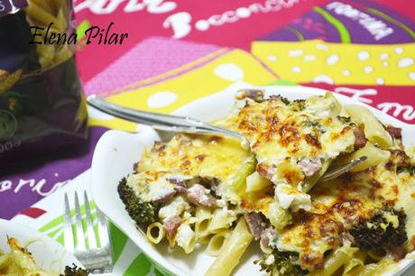 Gratinado de macarrones integrales con brócoli y jamón Gratinado de macarrones integrales con brócoli y jamón