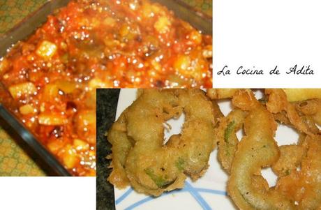 Cucharillas, con pisto manchego , bacalao y pimientos en tempura Cucharillas, con pisto manchego , bacalao y pimientos en tempura