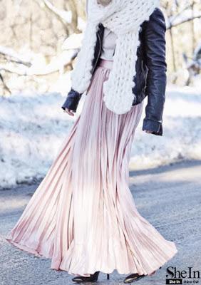 LONG PINK PLATED SKIRT