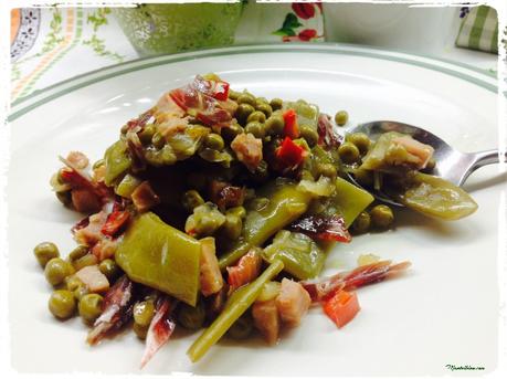 Vainas y guisantes con refrito y jamón Vainas y guisantes con refrito y jamón 3