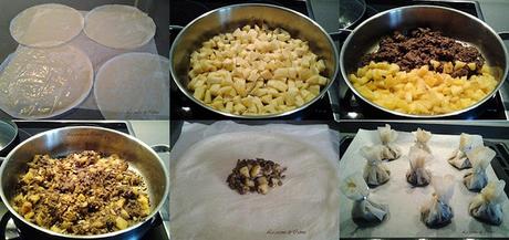 Saquitos de pasta filo rellenos de manzana y morcilla Saquitos de pasta filo rellenos de manzana y morcilla