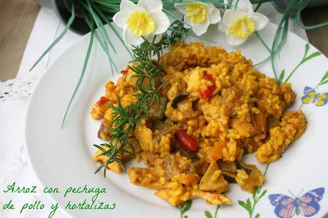 Arroz con pechuga de pollo y hortalizas