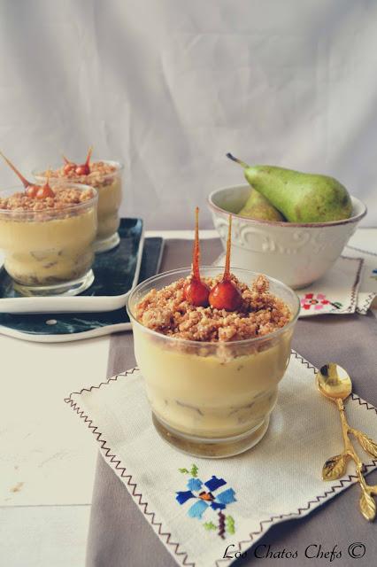 Crema cuajada con miel de trufa, pera y tierra de avellana Crema cuajada con miel de trufa, pera y tierra de avellana
