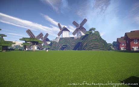 Réplica Minecraft de cuatro históricos molinos de viento de Castilla la Mancha, España.