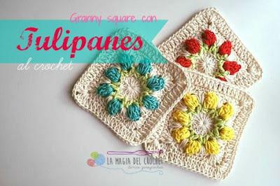 Granny square con Tulipanes al crochet
