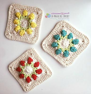 Granny square con Tulipanes al crochet