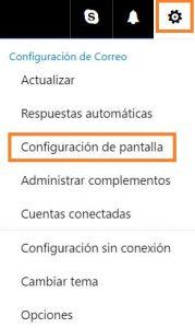 Configuración de pantalla de Outlook.com