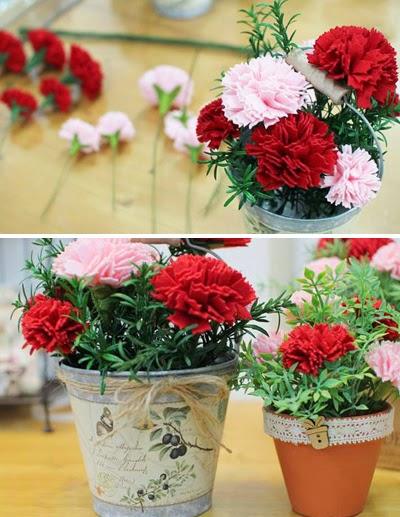 Arreglos florales con claveles de tela - DIY - Arreglos florales con claveles de tela - DIY -