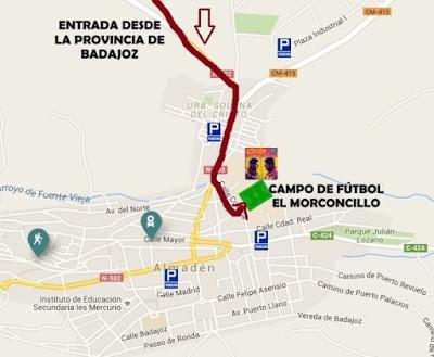 Mapas de situación campo de fútbol El Morconcillo (concierto de Estopa) Almadén