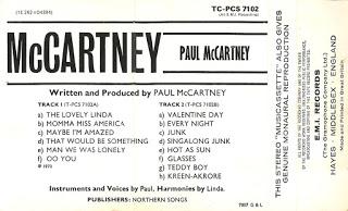 Álbum: 'McCartney' (1970) - Paul McCartney Apple PCS 7102 (R.U.)Apple STAO-3363 (EE.UU.)