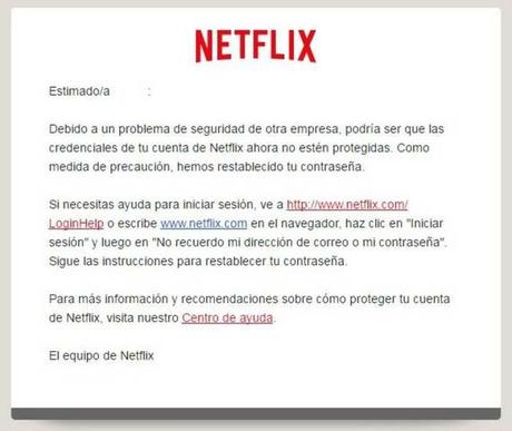 Netflix pide urgentemente cambiar la contraseña, debido a hackeos Netflix pide urgentemente cambiar la contraseña, debido a hackeos