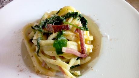 Pasta con rúcula y jamón - Scialatielli con rúcula y speck (jamón ahumado) - Scialatielli rucola e speck - Spaghetti with parma ham and rocket pastaspeckrucula