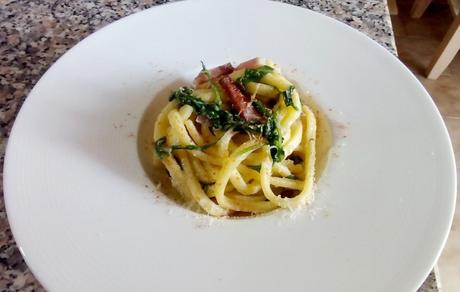 Pasta con rúcula y jamón - Scialatielli con rúcula y speck (jamón ahumado) - Scialatielli rucola e speck - Spaghetti with parma ham and rocket pastaspeckrucula4