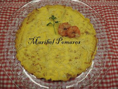 Quiche de pan de molde con gambones.