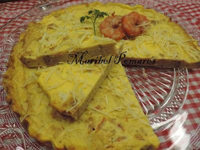 Quiche de pan de molde con gambones.