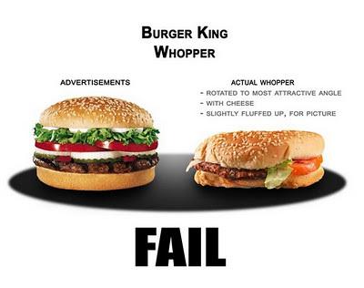 Cartel sobre burger king, texto exagerados en La Gastroredactora como escribir bien, como hacer un blog, copywriting, redaccion de textos, restaurantes, burger king